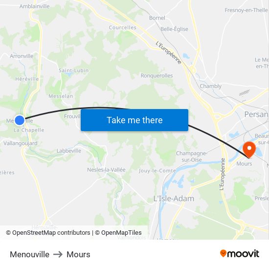 Menouville to Mours map