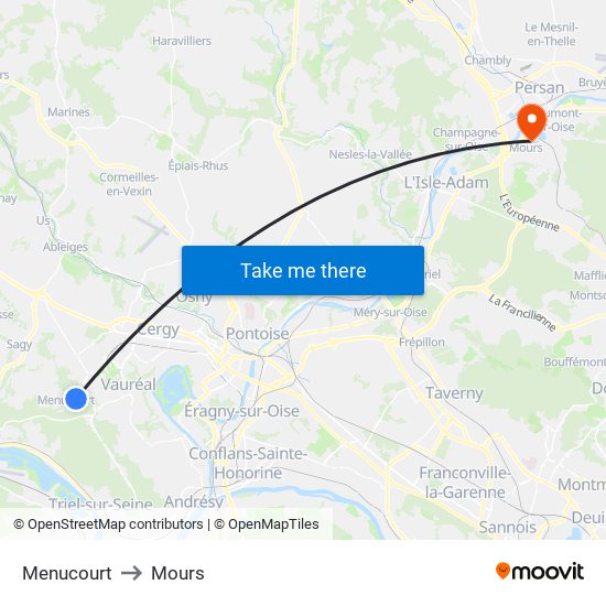 Menucourt to Mours map