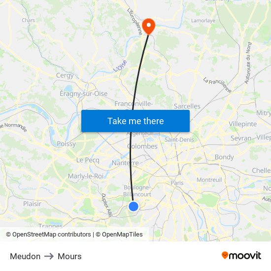 Meudon to Mours map
