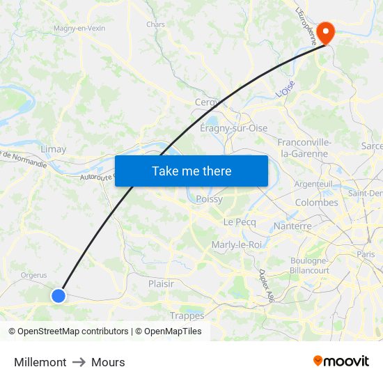 Millemont to Mours map