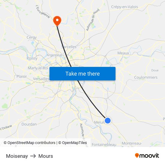 Moisenay to Mours map