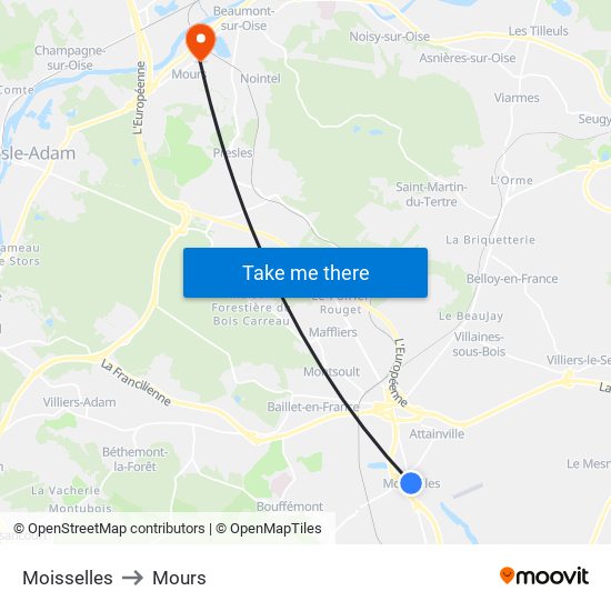 Moisselles to Mours map