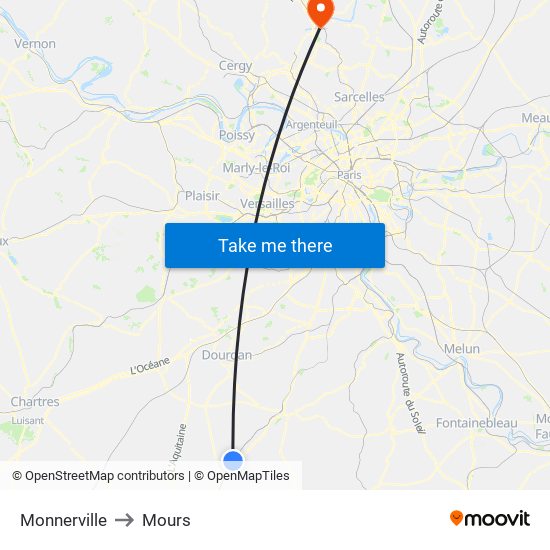 Monnerville to Mours map