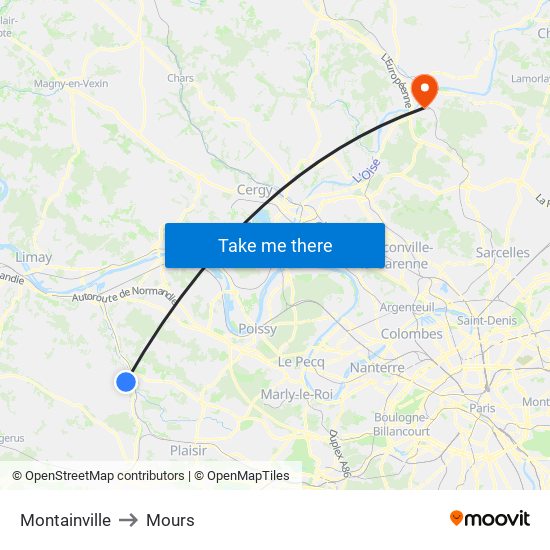 Montainville to Mours map