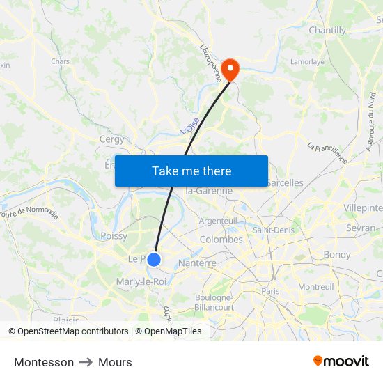 Montesson to Mours map