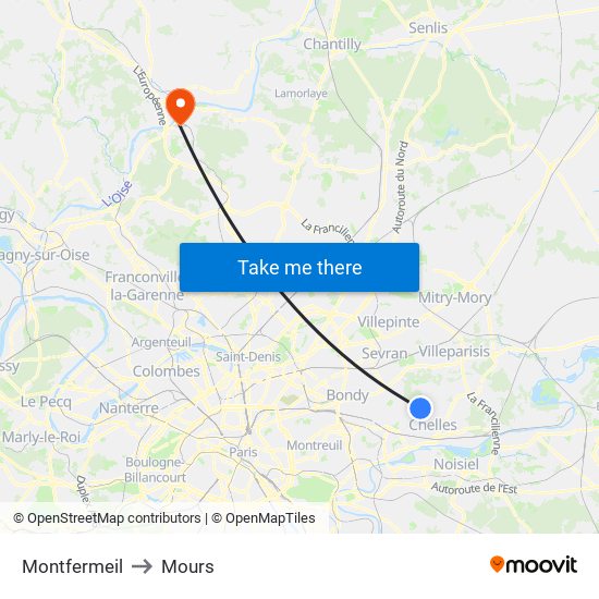 Montfermeil to Mours map