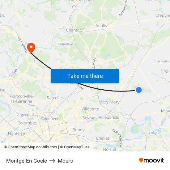 Montge-En-Goele to Mours map
