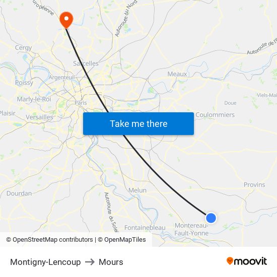 Montigny-Lencoup to Mours map