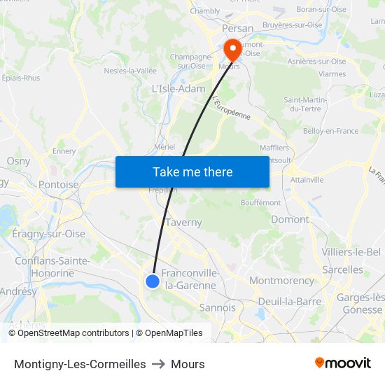 Montigny-Les-Cormeilles to Mours map