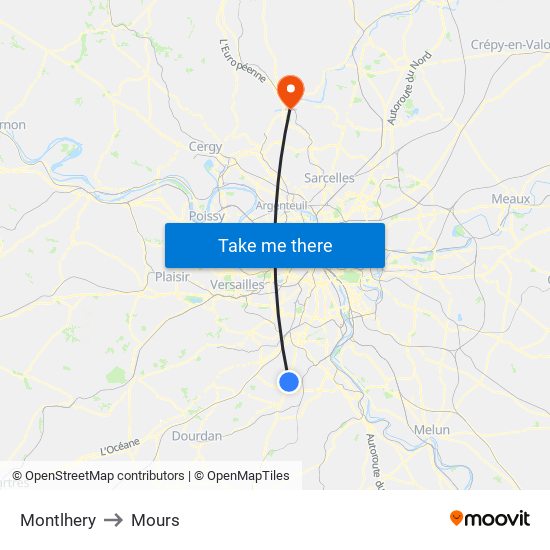 Montlhery to Mours map