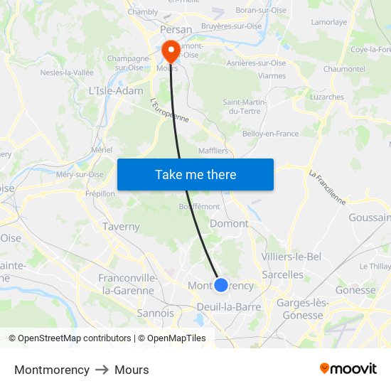 Montmorency to Mours map