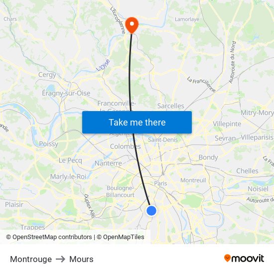 Montrouge to Mours map