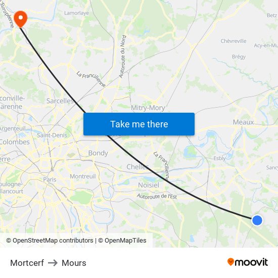 Mortcerf to Mours map