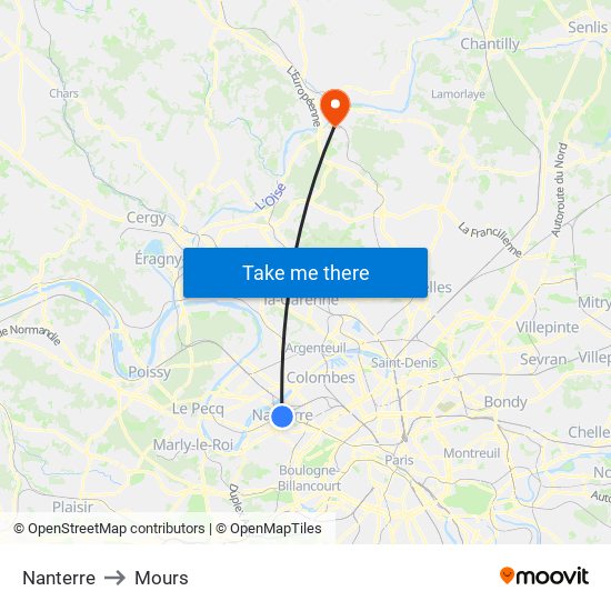 Nanterre to Mours map