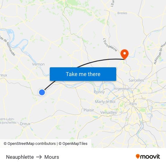 Neauphlette to Mours map