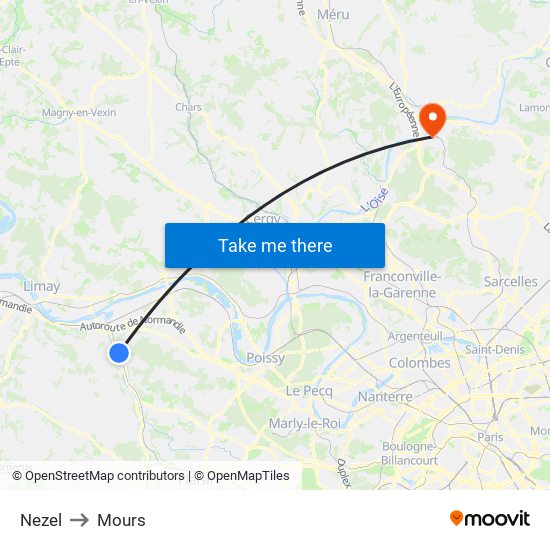 Nezel to Mours map