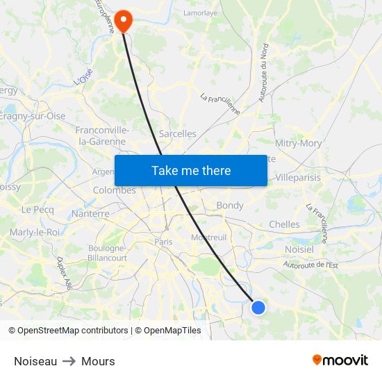 Noiseau to Mours map