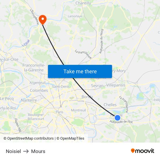 Noisiel to Mours map
