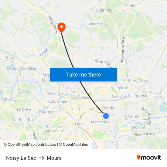 Noisy-Le-Sec to Mours map