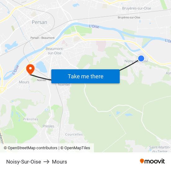 Noisy-Sur-Oise to Mours map