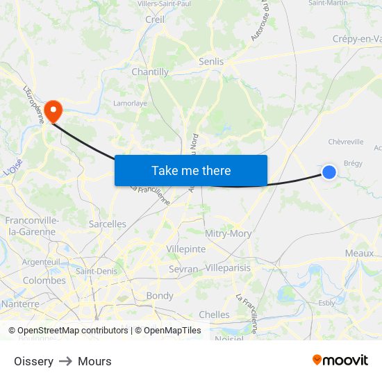 Oissery to Mours map