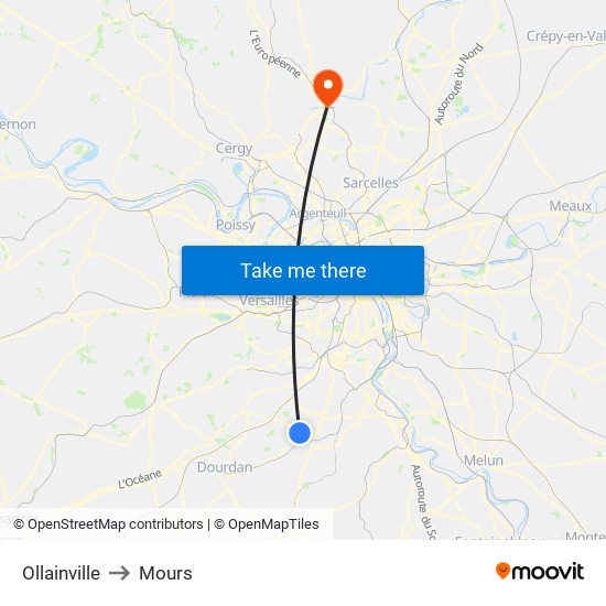Ollainville to Mours map