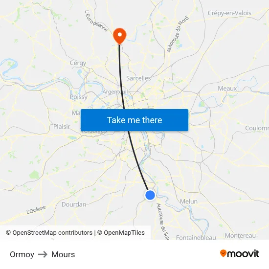 Ormoy to Mours map