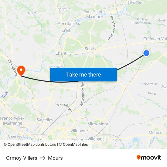 Ormoy-Villers to Mours map