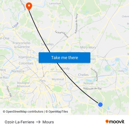 Ozoir-La-Ferriere to Mours map