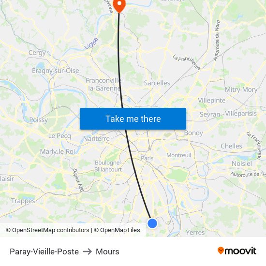Paray-Vieille-Poste to Mours map