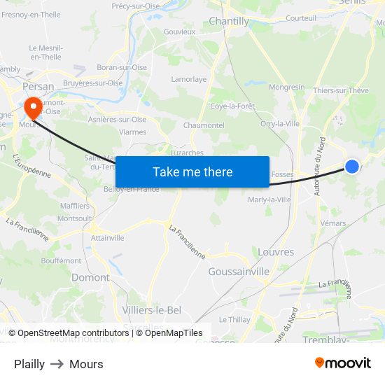Plailly to Mours map