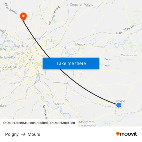 Poigny to Mours map