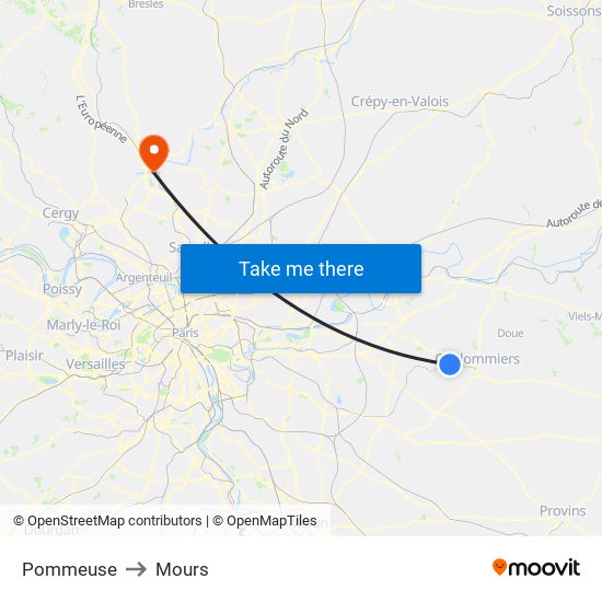 Pommeuse to Mours map