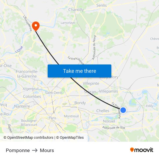 Pomponne to Mours map