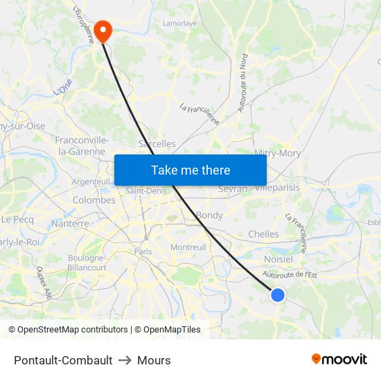 Pontault-Combault to Mours map