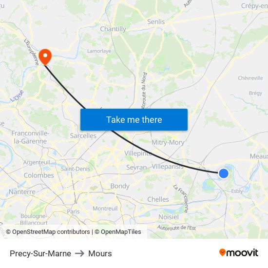 Precy-Sur-Marne to Mours map