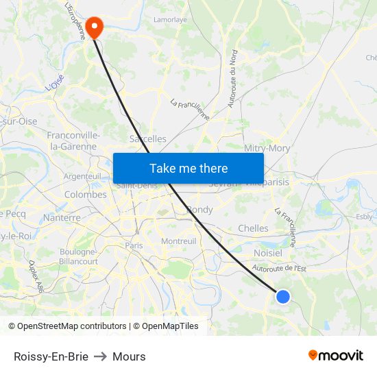 Roissy-En-Brie to Mours map