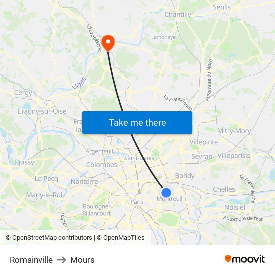 Romainville to Mours map