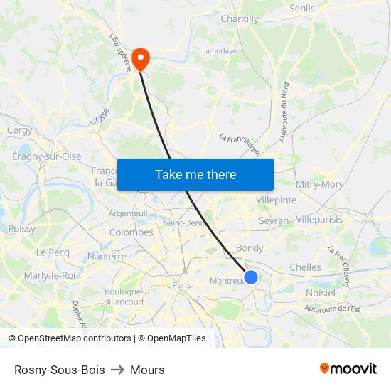 Rosny-Sous-Bois to Mours map