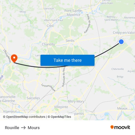 Rouville to Mours map