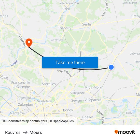 Rouvres to Mours map
