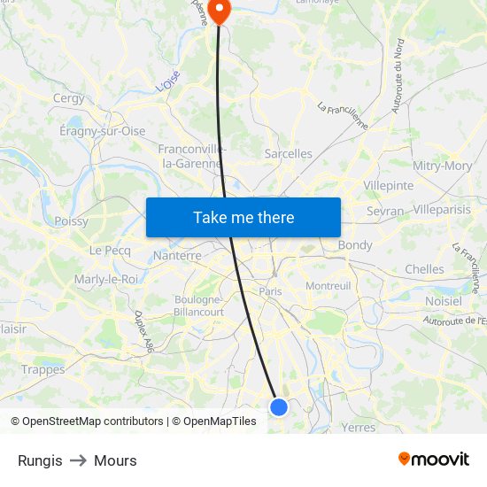 Rungis to Mours map