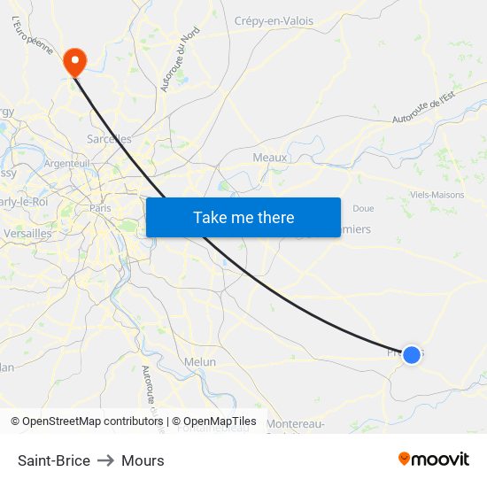 Saint-Brice to Mours map