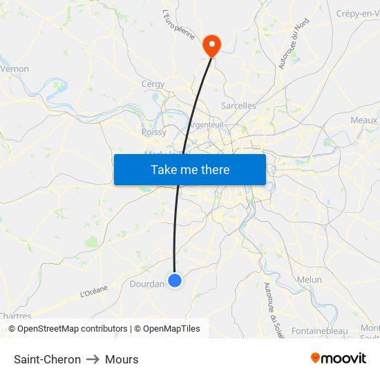 Saint-Cheron to Mours map