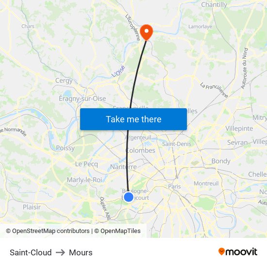 Saint-Cloud to Mours map