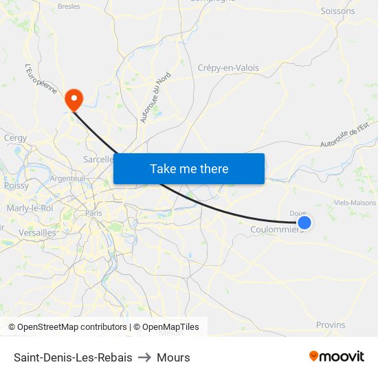 Saint-Denis-Les-Rebais to Mours map