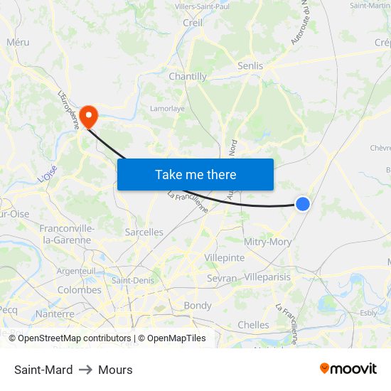 Saint-Mard to Mours map