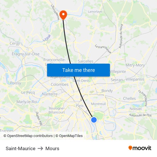 Saint-Maurice to Mours map
