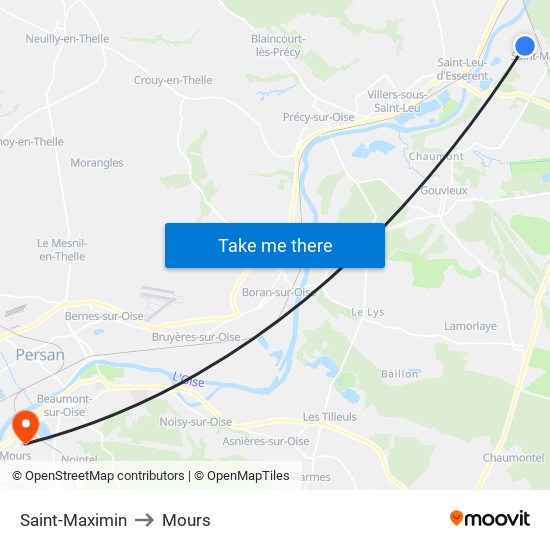 Saint-Maximin to Mours map