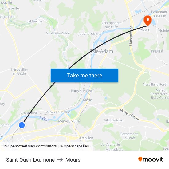 Saint-Ouen-L'Aumone to Mours map